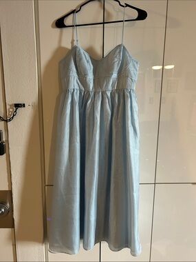 Aqua Light Blue Midi Dress with Spaghetti Straps
